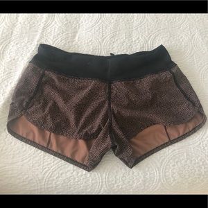 Lulu Lemon Pink and Black Spots Speed Shorts